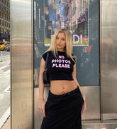 No Photos Please Crop Top – Black Baby Tee
